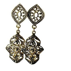 Vintage Avon Earrings Gold Tone Chandelier Dangle Drop Floral Laser Cut